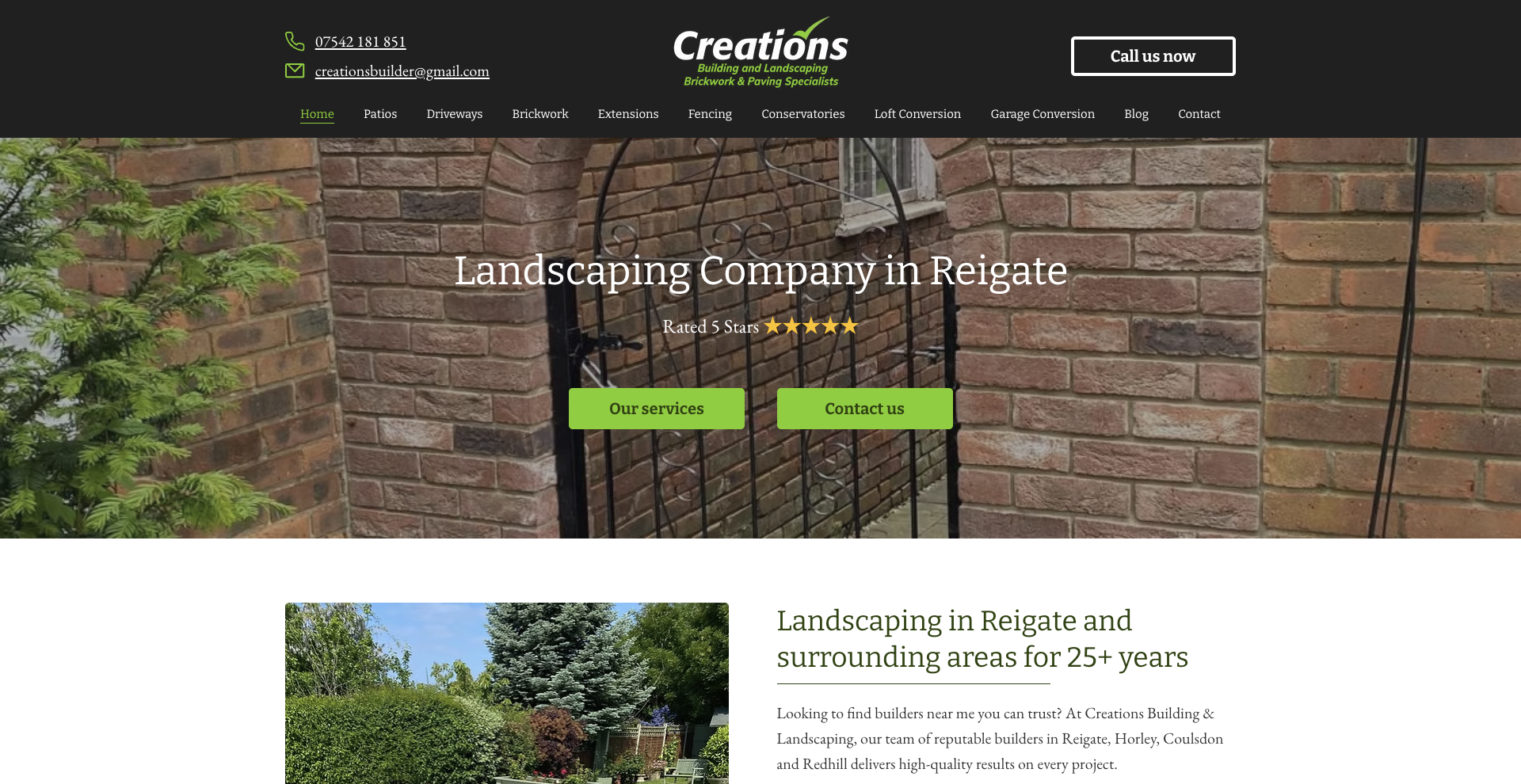 Creations Building & Landscaping website screenshot